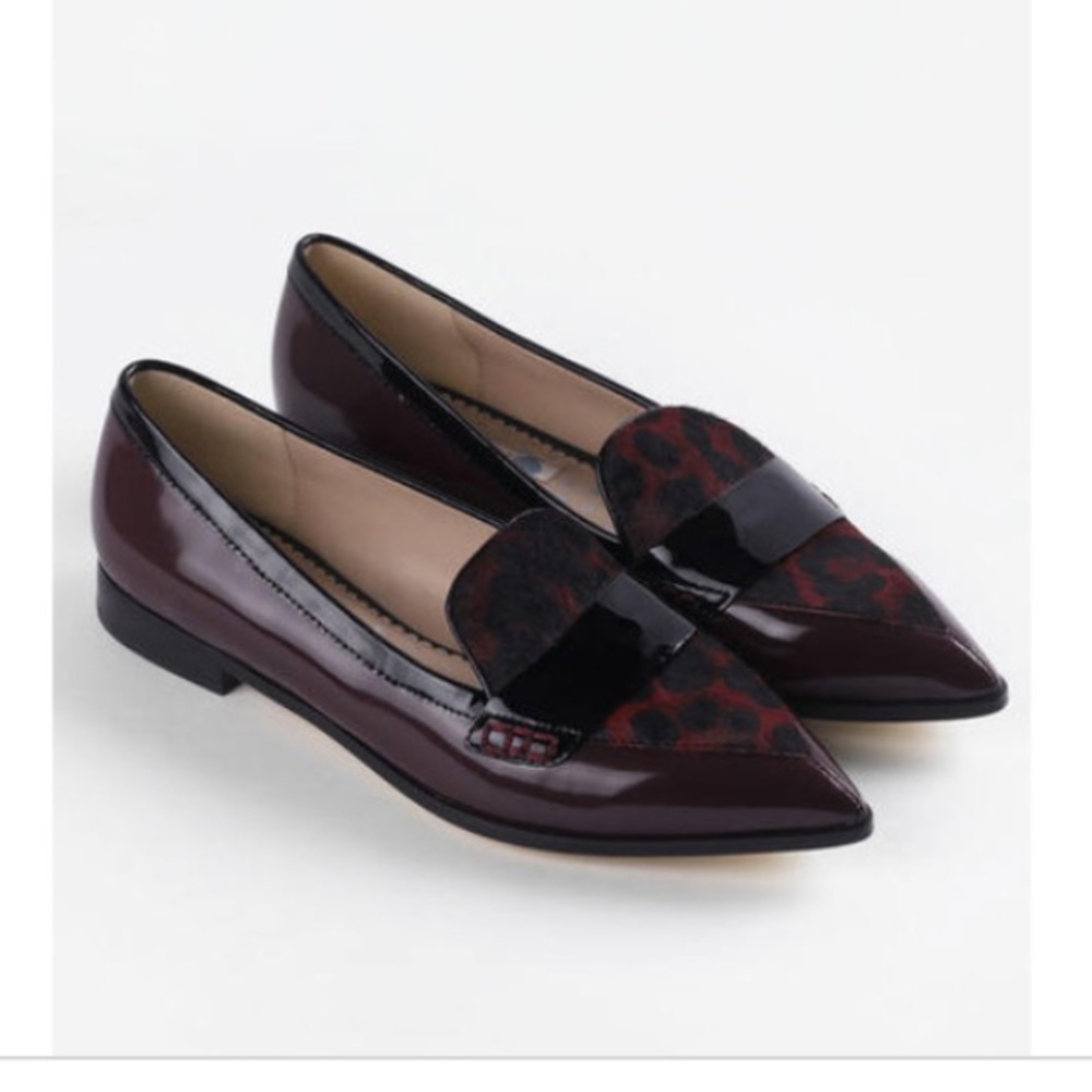 EUC Boden Pony pointy loafer patent leather fur